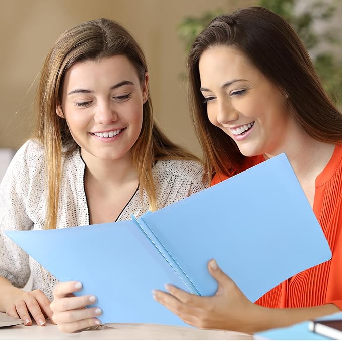 HABGP Two Pocket Folder With Prongs (5 Pack, Pastel Colors), Plastic Folders With Pockets and Business Card Holder, Fit Letter Size, for Organizing Papers in School, Office & Business