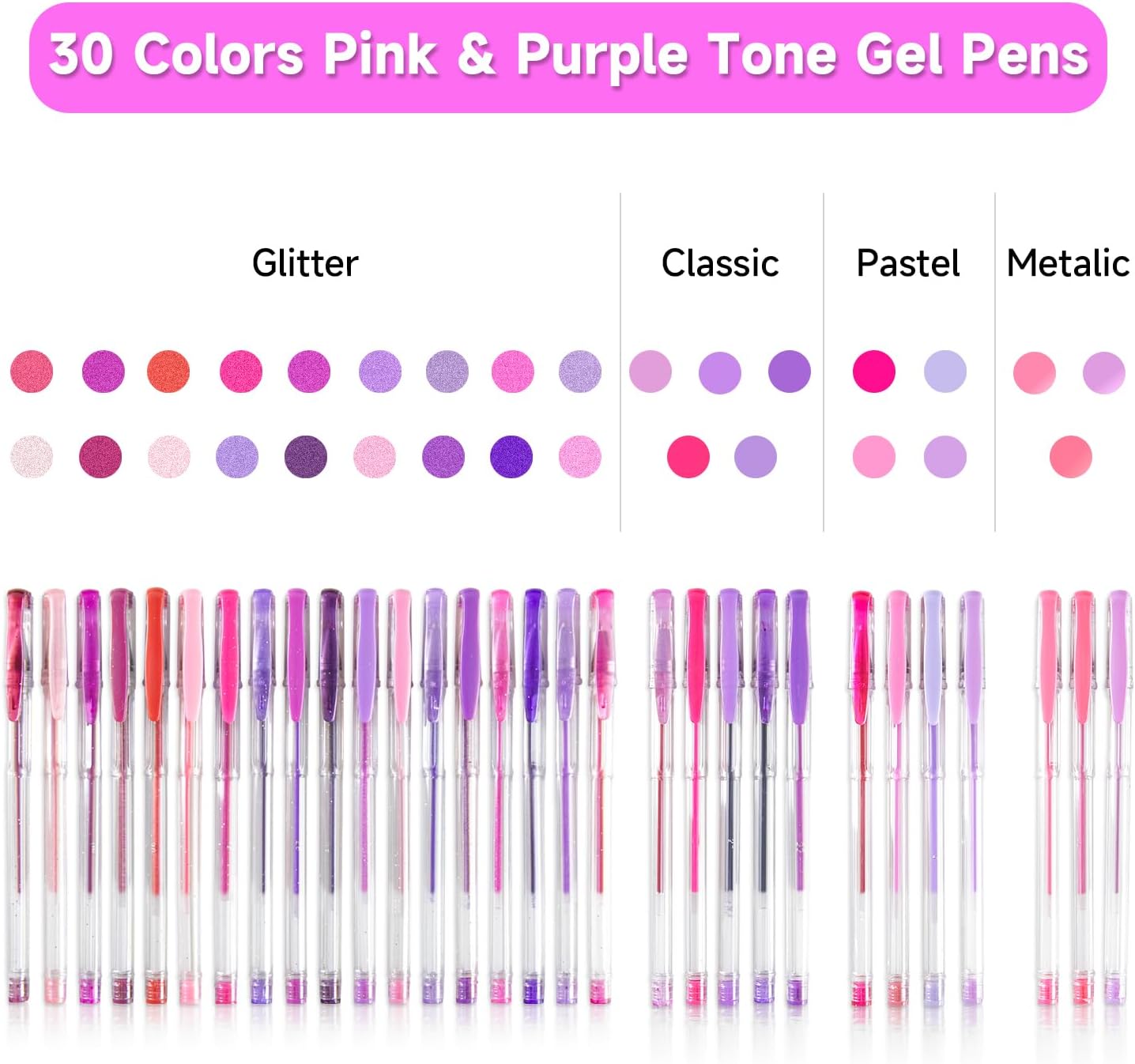 Shuttle Art 60 Pack Tone , Pink Purple Gel Pens with 30 Refills for Adults Coloring Books Journaling Drawing Nature, Landscapes, Animals Scenes