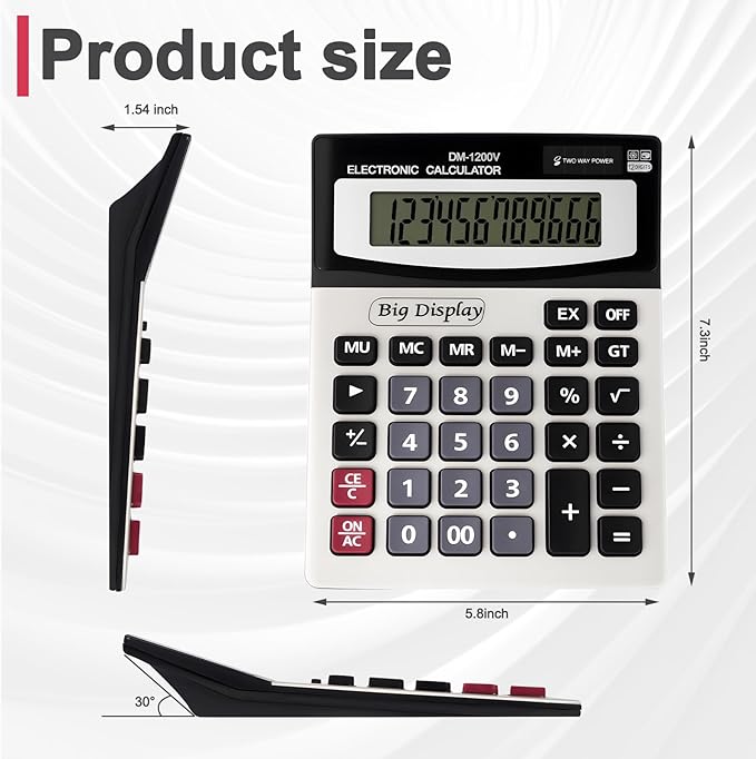 Desk Calculator, Extra Large 4in LCD Display, 12 Digits, Solar & Battery Dual Power, Calculators Desktop With Big Buttons, Auto Shut-off, Calculator for Office School Home Business Basic Black