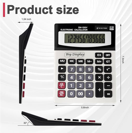 Desk Calculator, Extra Large 4in LCD Display, 12 Digits, Solar & Battery Dual Power, Calculators Desktop With Big Buttons, Auto Shut-off, Calculator for Office School Home Business Basic Black