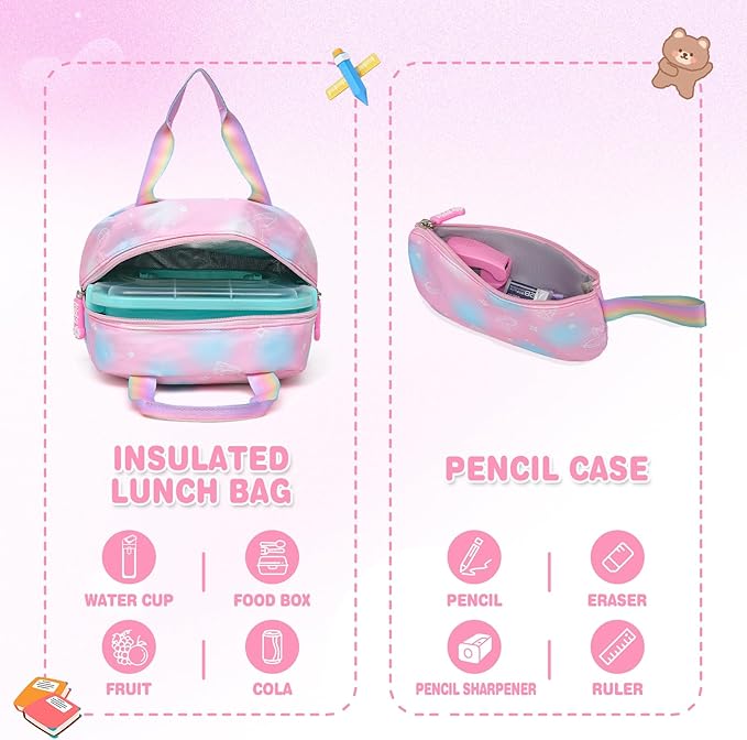 Sweet Girls Backpack - Stylish Splash-resistant School Bag with Multiple Pockets & Trendy Laptop Compartment（17inch Set Pink）