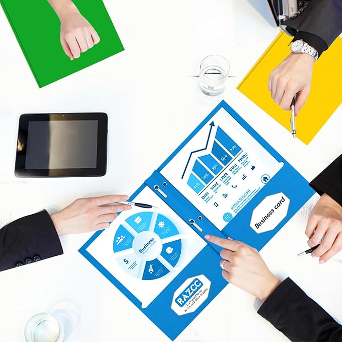 Two Pocket Folders, RAZCC 75 Pack Two Pocket Folders with Prongs, 3 Prong Folders Fit Letter Size Paper, Pocket Paper File Folders for School Office Home Business, Assorted 5 Colors