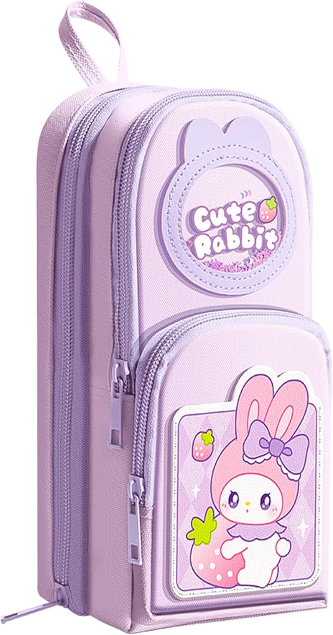 Pink Cute Pencil Case for Girls Boys & Women Large Zippered Pen Pouch Organizer with Aesthetic Design Kids School Supplies canvas Marker Bag Travel Stationery Box back to school gift (purplr)