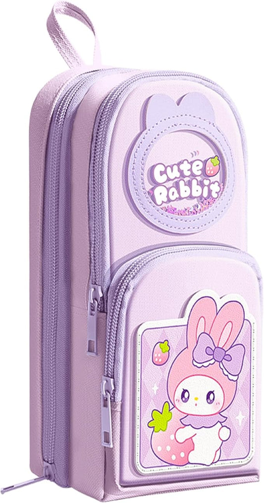 Pink Cute Pencil Case for Girls Boys & Women Large Zippered Pen Pouch Organizer with Aesthetic Design Kids School Supplies canvas Marker Bag Travel Stationery Box back to school gift (purplr)