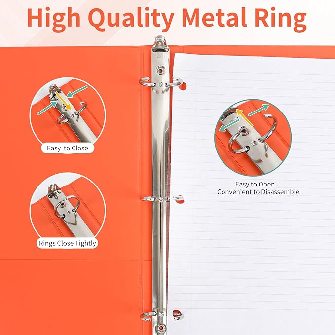 1-inch 3 Ring Binder with 2 Inside Pockets, 1'' Basic Binders Holds US Letter Size 8.5'' x 11'' Paper - Versatile Binders for Office, School and Home Use (Pack of 12, Assorted Color)