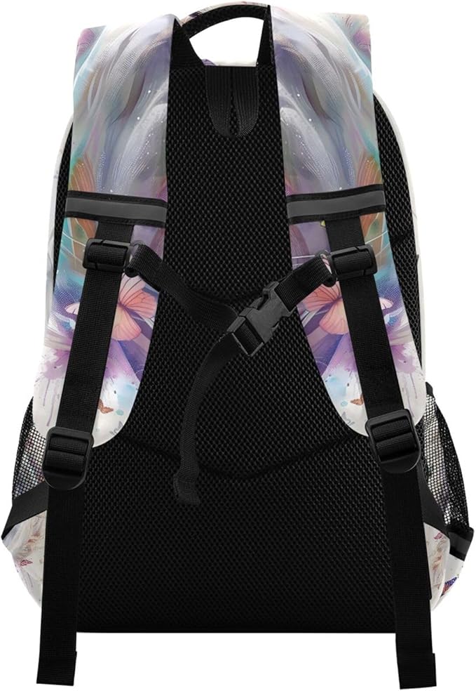 White Horse Butterfly Backpack for Girls Boys Elementary School Bag Kids Bookbag Travel Rucksack