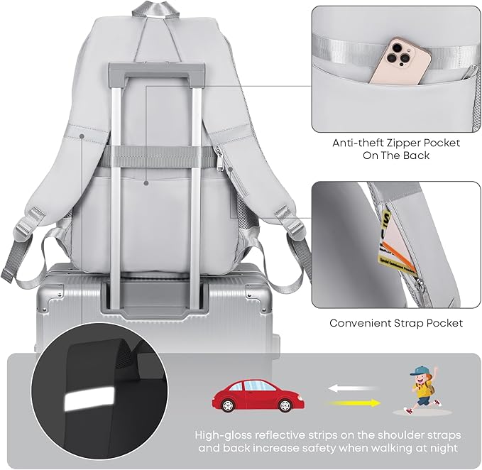 3PCS Backpack For School Women College Middle High Teen Girls Student Bookbag Waterproof Laptop Bag Grey