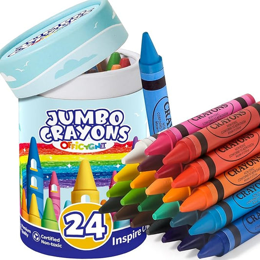 24 Colors Jumbo Crayons for Toddlers 1-3, Easy to Hold Large Crayons for Kids Ages 2-4, Non-Toxic Big Crayon for Kids Coloring & Art Supplies, Ideal Birthday Gift Easter Party Favor for Boys Girls