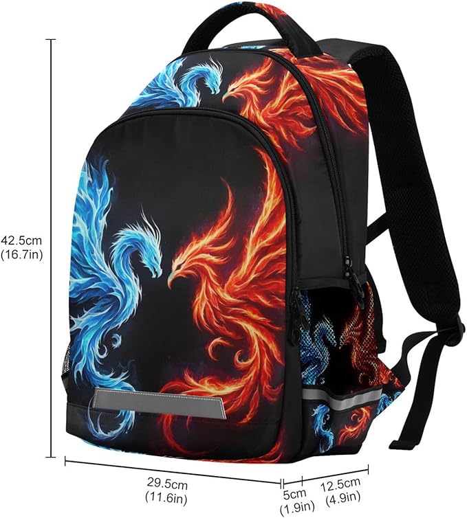 Dragon Phoenix Backpack for Boys Girls Elementary School Bag Kids Bookbag Travel Rucksack