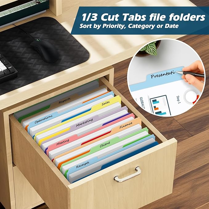 36 Pack Two-Tone Color File Folders, Bulk1/3-Cut Tabs Letter Size Files Folders with 6 Assorted Colors, Ideal School Office Supplies