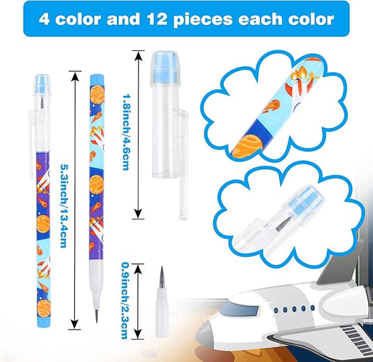 Kolewo4ever 48 Pieces Space MultiPoint Pencils Fun Astronaut Pencils Planet Rocket Space Ship Pencils Non Sharpening Pop up Pencil for Classrooms, Student Reward, Space Party Favors