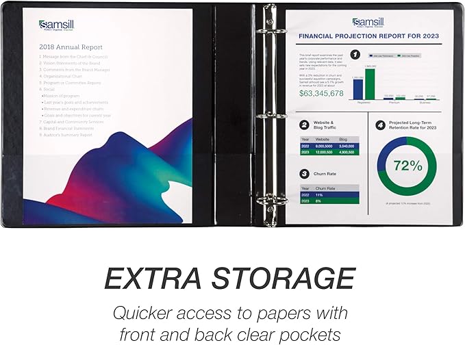 Samsill Durable 1.5 Inch Binder, Made in the USA, Round Ring Customizable Clear View Binder, Black, 4 Pack (MP48450)