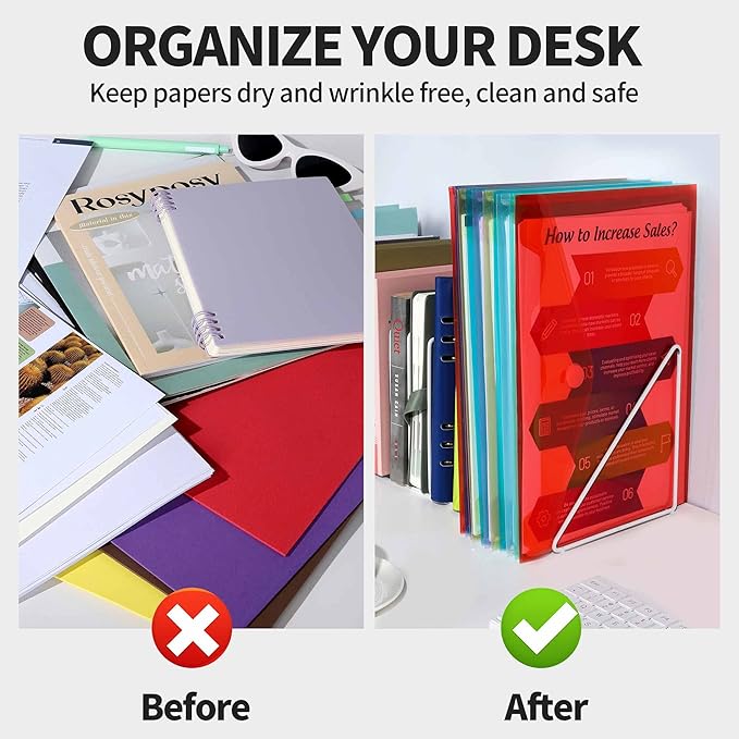 LEOBRO Plastic File Folders for Documents, 20 PCS Plastic Envelopes, Reusable File Folders File Bags Document Holder, A4 Size