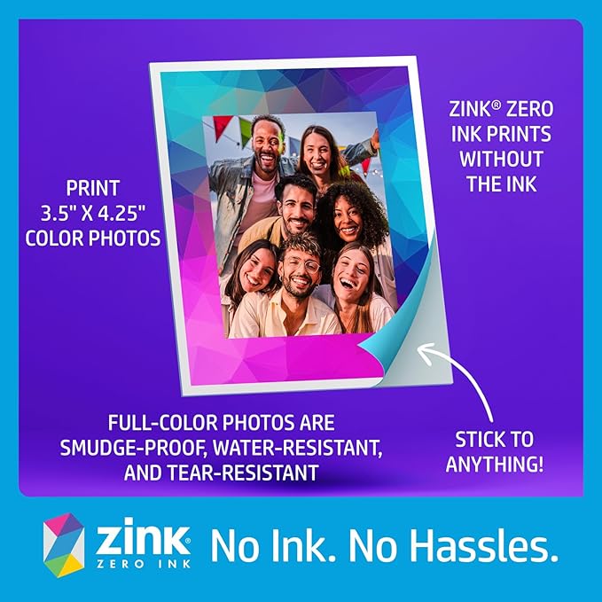 HP Sprocket Photo Booth Machine Instant Color Photo Printer (White) Paper Bundle + Zink 3.5 x 4.25” Zink Sticky-Backed Photo Paper (510 Sheets)