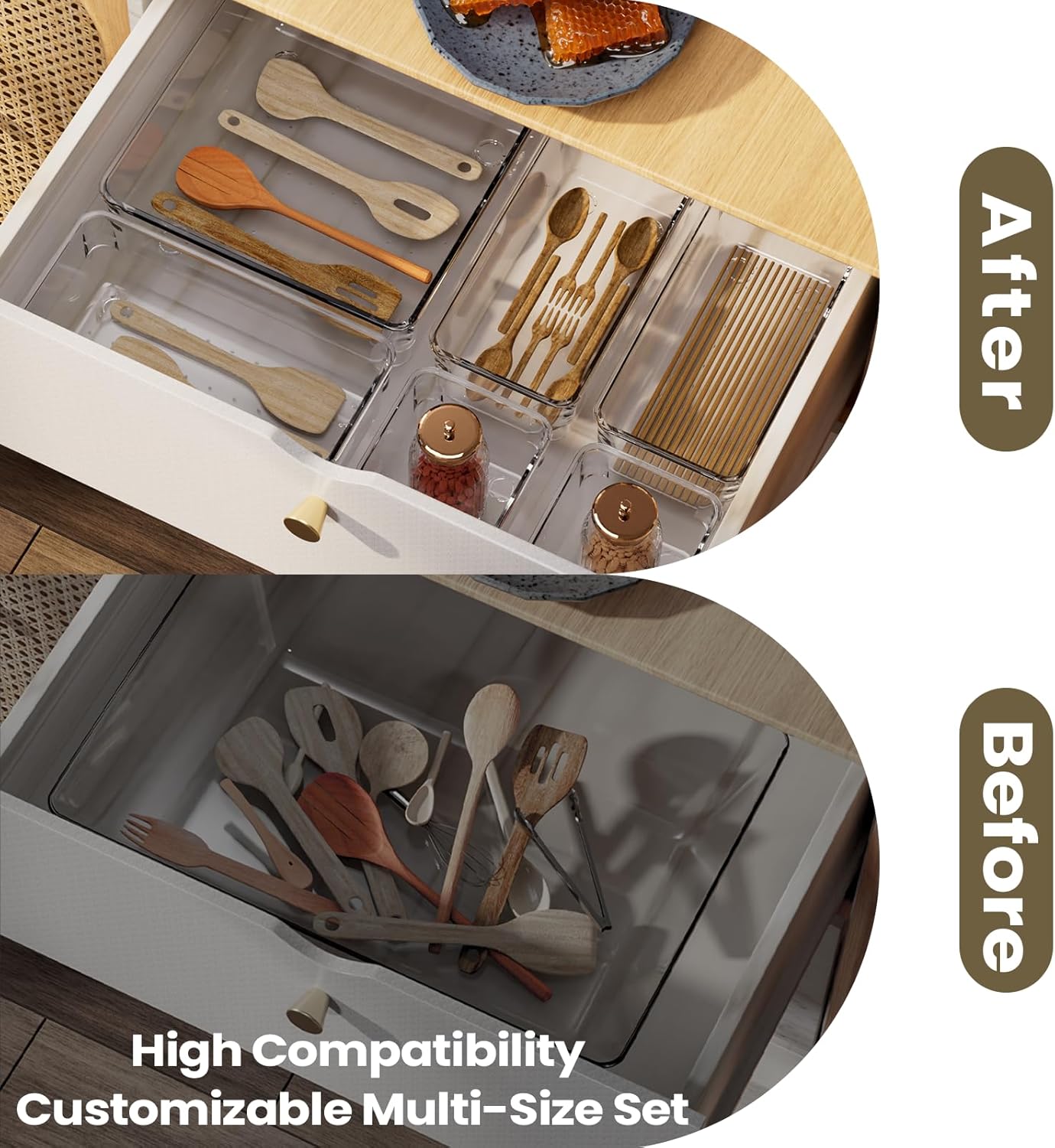 27 PCS Clear Plastic Drawer Organizer Set, 4 Sizes Acrylic Drawer Storage Trays Non Slip Storage Bins for Makeup, Jewelry, Gadgets for Kitchen, Bedroom, Bathroom, Office