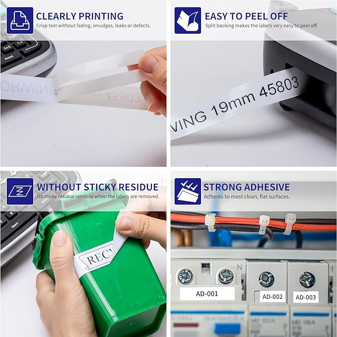 6-Pack Compatible Dymo D1 Label Tape 19mm 45803 45803s S0720830 Label Maker Refills, Black on White, 3/4 Inch x 23 Ft(7m), for Dymo LabelManager 360D 420P 450D 500TS 450 Duo Label Maker