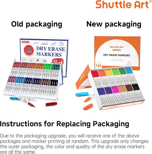 Shuttle Art Dry Erase Markers, 12 Colors 144 Bulk Pack Whiteboard Markers, Fine Point Dry Erase Markers Perfect for Writing on Dry Erase Whiteboard Mirror Glass for School Office Home