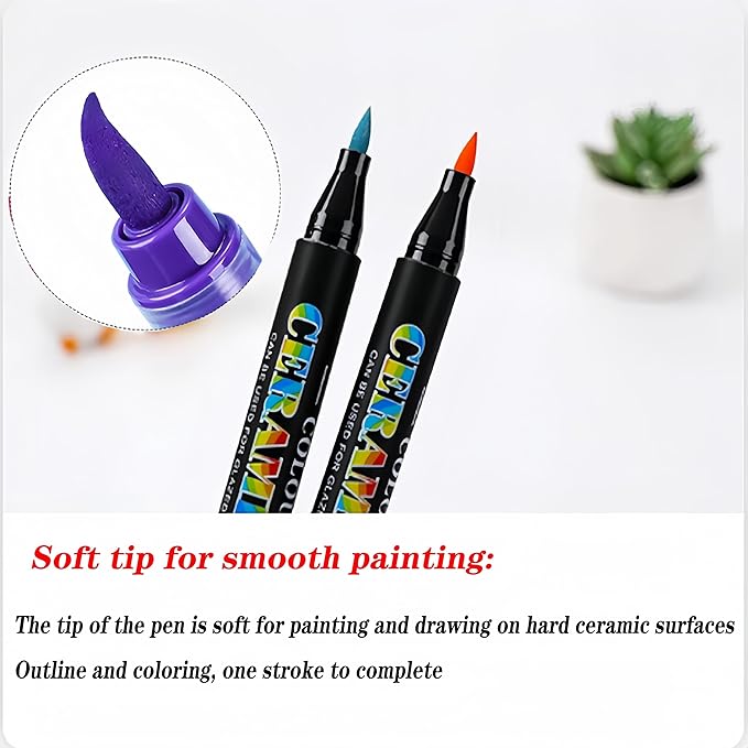 Permanent Marke Ceramics Pens 24 Colors Porcelain Paint Brush Pen for Both Glazed and Unglazed Ceramics Christmas Decoration Wine Markers