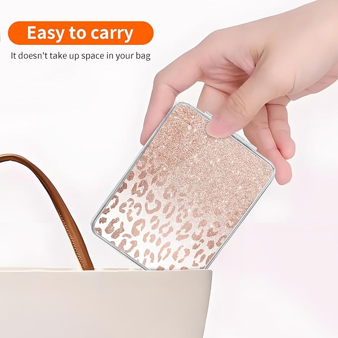 Compact Pocket Mirror, Cute Travel Mini Mirror with Magnification, Foldable Double-Sided Portable Cosmetic Mirror for Men, Women Glitter Rose Leopard
