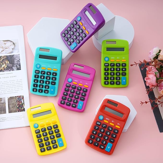 18 Pieces Pocket Calculator,Pocket Size Mini Calculators,8 Digit Display Basic Calculator,Solar Battery Dual Power Desktop Calculators for Students Kids Home Office (Multicolor, 18 Pieces)