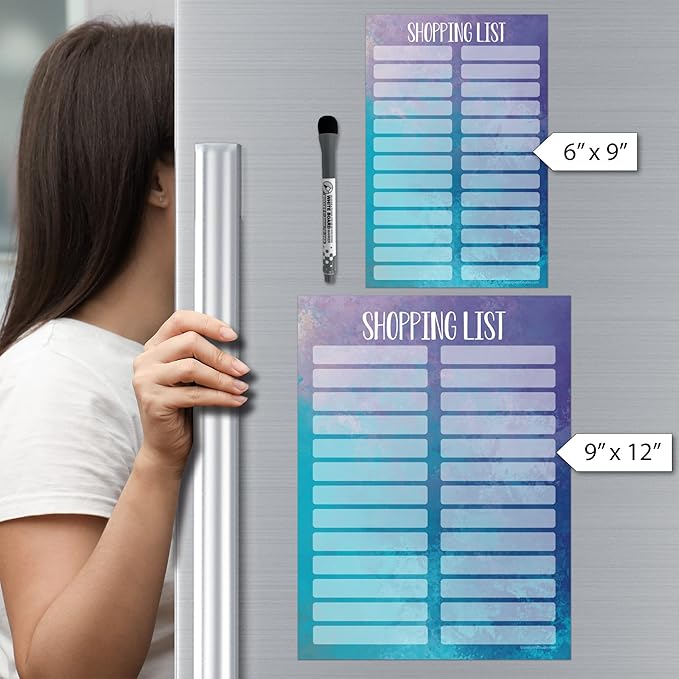 Dry Erase Shopping List Vinyl Sticker Decal Whiteboard by Glassboard Studio | Removable & Reusable | Magnetic Fine-Tip Marker Included (9 x 12 inches, Watercolor)