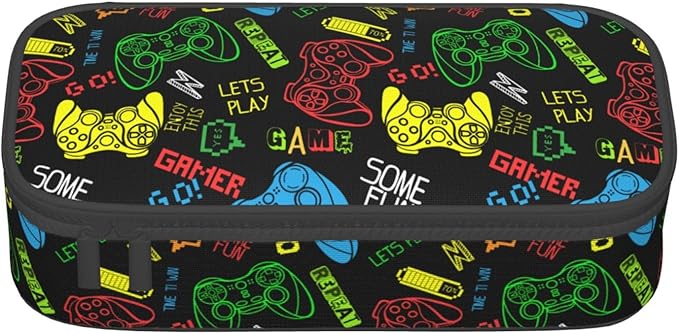 Colorful Video Game Controller Large Pencil Case With Zipper Compartments Stationery Pencil Bag For Kids Teens Students School Supplies
