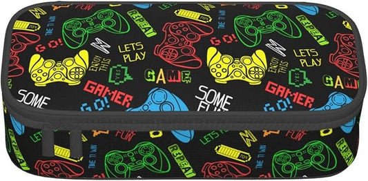 Colorful Video Game Controller Large Pencil Case With Zipper Compartments Stationery Pencil Bag For Kids Teens Students School Supplies