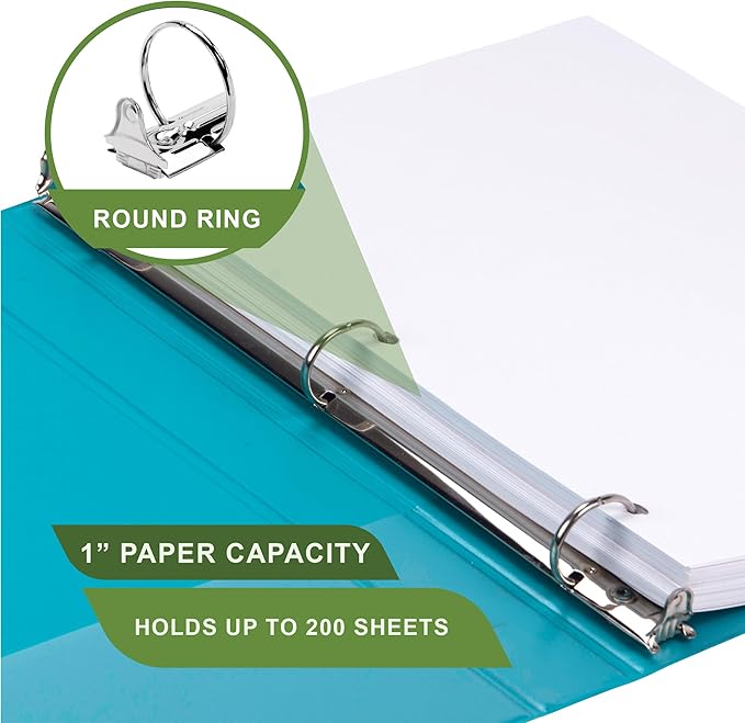 Samsill Plant-Based 1 Inch Durable Round Ring, Made in USA, View Binder, Eco-Friendly, USDA Certified Biobased, 2 Pack, Turquoise