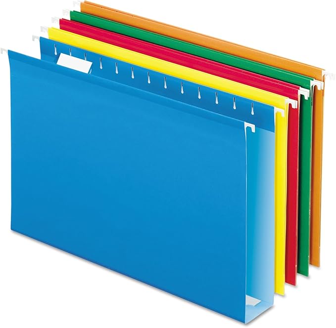Pendaflex Extra Capacity Reinforced Hanging Folders, 2", Legal Size, Assorted Colors, 1/5 Cut, 25/BX (4153x2 ASST)
