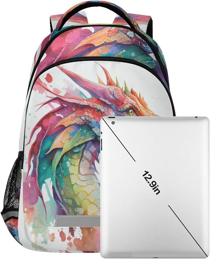 Watercolor Dragon Backpack for Boys Girls Elementary School Bag Kids Bookbag Travel Rucksack
