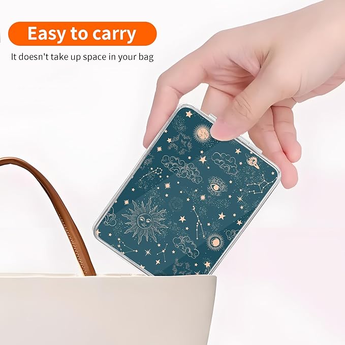 Compact Pocket Mirror, Cute Travel Mini Mirror with Magnification, Foldable Double-Sided Portable Cosmetic Mirror for Men, Women Blue Sun and Moon