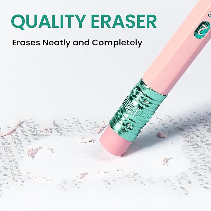 Taja 50 Pack #2 HB Wood-Cased Pencils, Pre-Sharpened with Top Erasers, Bulk Pastel Pencils for School & Classroom