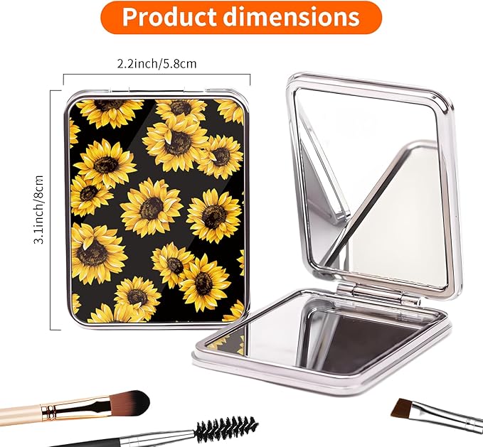 Compact Pocket Mirror, Cute Travel Mini Mirror with Magnification, Foldable Double-Sided Portable Cosmetic Mirror for Men, Women Sunflowers