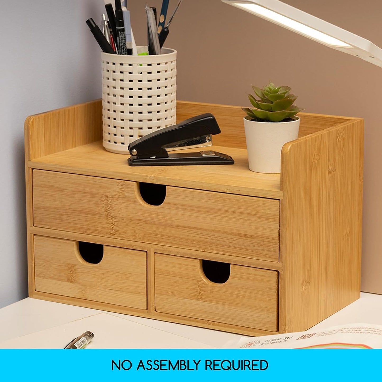 MEEDEN Bamboo Desk Organizer with Drawers: Desktop Storage Container with Shelf - Tabletop Storage Organization Box for Office Home Toiletries Supplies