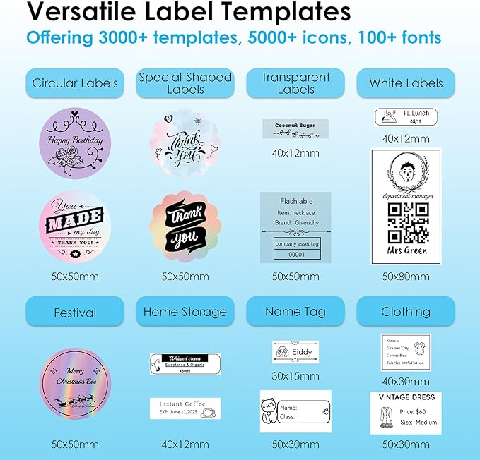 Bluetooth Label Maker Machine with Tape, Y50P Portable Thermal Sticker Maker for Home Office, Small Bussiness & School – Logo Stickers Printer – Includes 230 Labels, Black