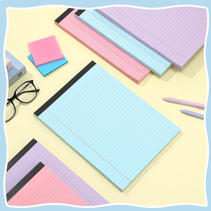 Honoson 6 Pack Legal Pads 8.5 x 11 College Ruled Colored Notepad 600 Sheets Wide Ruled Writing Pads 100 Sheets/pad Lined Paper Bulk for Office School Classroom Teacher Students Supplies, 3 Colors