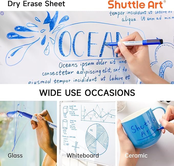 Shuttle Art Blue Dry Erase Markers, 60 Pack Magnetic Whiteboard Markers with Erase,Fine Point Dry Erase Markers Perfect For Writing on Whiteboards, Dry-Erase Boards,Mirrors for School Office Home