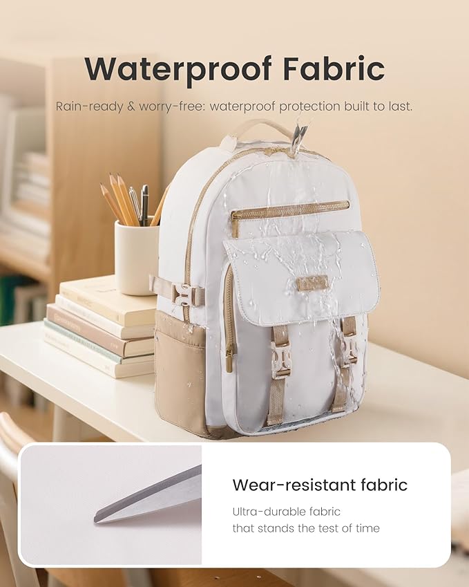 LOVEVOOK School Backpack for Teen Girls，Casual School Backpack 14-18 Teenage 15.6 Inch Laptop Bookbag, Cute Big Student Laptop Backpack for College Women Middle High School Daypack，Khaki Beige