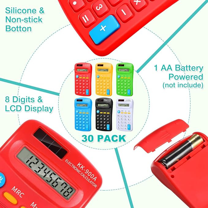 Chumia 50 Pieces Pocket Calculator Bulk Basic Small 4 Function Calculator Battery Powered Handheld Kids Mini Calculators for Students Desktop Primary School Home Office