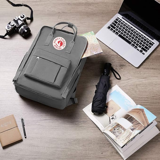 KALIDI Casual Laptop Backpack 15 Inches Classic Camping Rucksack Travel Outdoor Square Daypack College Hiking Gym Bag, Grey