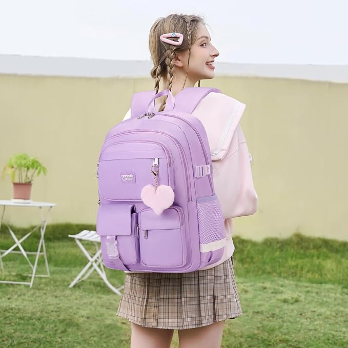 3PCS School Backpack For Student Women College Middle High Teen Girls Bookbag Waterproof Laptop Bag Purple