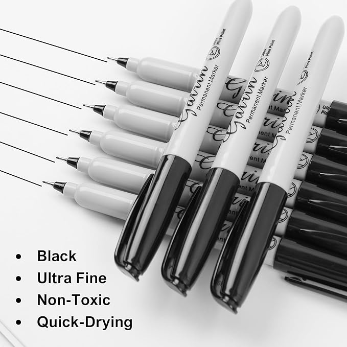 Ultra Fine Point Black Permanent Markers, 36 Pack Ultra Fine Point Black Permanent Marker set, Works on paper, Plastic, Stone, Glass, Metal