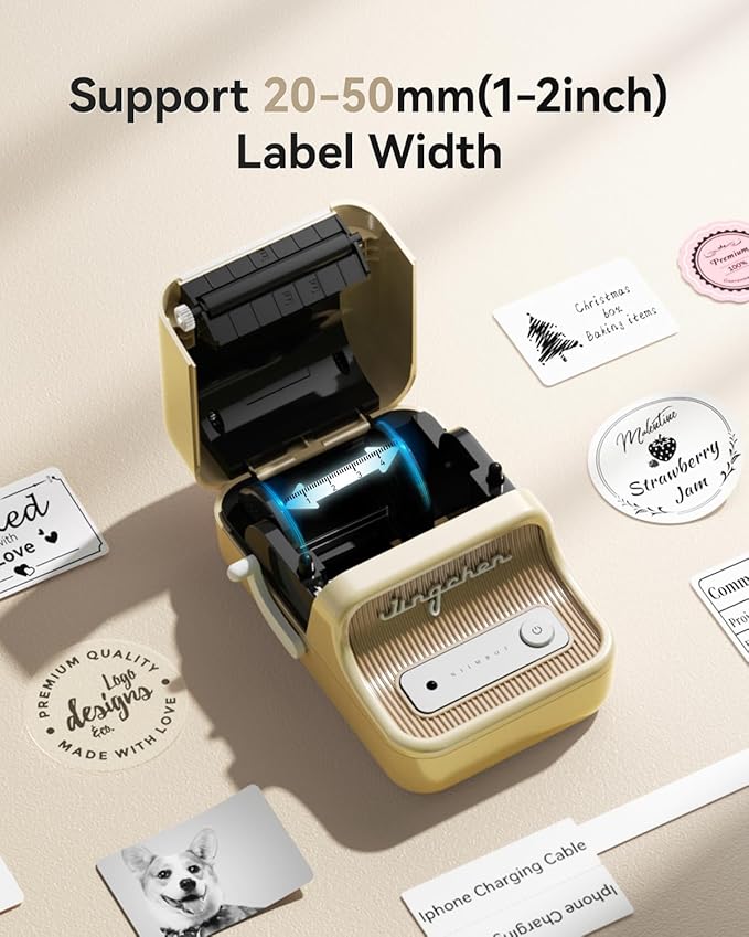 NIIMBOT B21 Label Maker, 2 Inch Portable Thermal Label Printer, Label Maker Machine with Tape, Compatible with Android, iOS & PC,Labeling for Home Storage Office and Small Business,Off-White