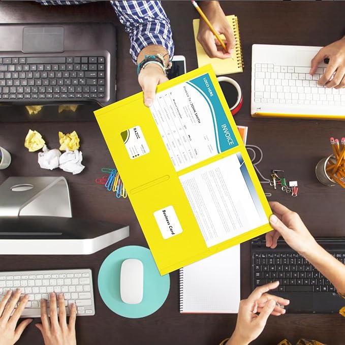 Two Pocket Folders, RAZCC 50 Pack 2 Pocket Folders Fit Letter Size Paper, Paper Folders with Pockets for School Office Business Home, Yellow