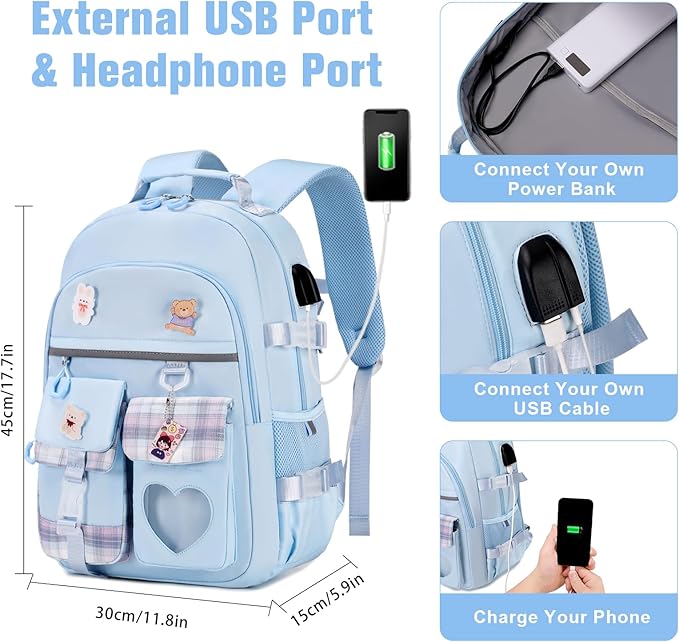 Backpack for Girls - Bookbag Backpacks Schoolbag for Girls Kids Teen Women Casual Travel Daypacks - School Bag Elementary Middle School College Cute Backpack with Lunch Box (Blue)