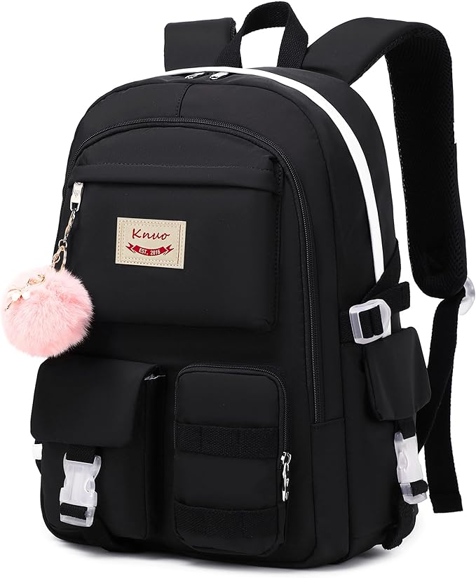 Girls Backpack,15.6 Inch Laptop School Bag Large Primary Elementary Middle College Bookbags Kids Backpacks for Teens Girls Women Students Anti Theft Travel Daypack (Black)