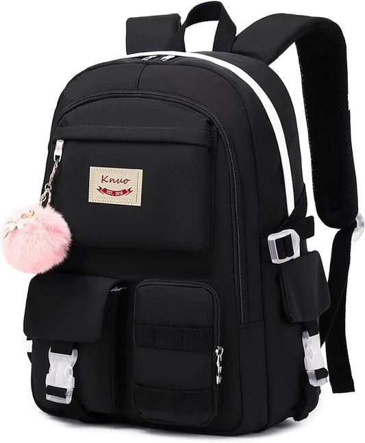 Girls Backpack,15.6 Inch Laptop School Bag Large Primary Elementary Middle College Bookbags Kids Backpacks for Teens Girls Women Students Anti Theft Travel Daypack (Black)