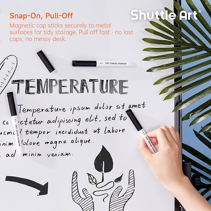 Shuttle Art Dry Erase Markers, 25 Pack Black Magnetic Whiteboard Markers with Erase, Fine Point Dry Erase Markers Perfect for Writing on Dry-Erase Whiteboards Mirrors Glasses for School Office Home
