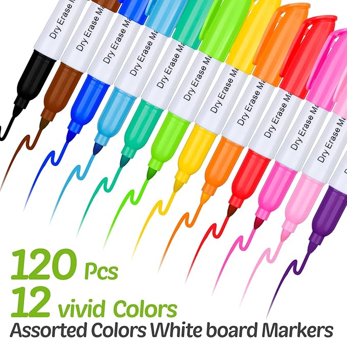 PerKoop 120 Pcs Mini Dry Erase Markers Fine Tip 3.5 Inch Erasable Whiteboard Markers with Cap Clips Low Odor Dry Erase Pen for School Office, Assorted Colors