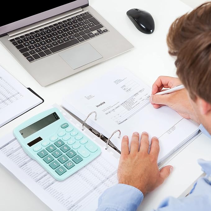 Desk Calculator, Envysun 12-Digit LCD Display Office Calculator – Dual Power, Compact and Lightweight, Easy-to-Read Display, Durable for Business, School, and Home (Light Blue)